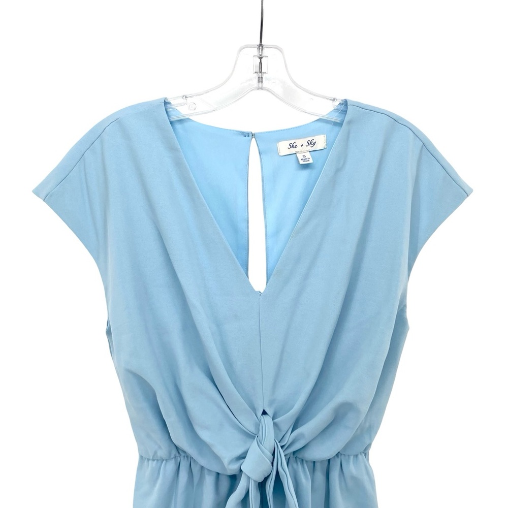 She + Sky Anthropologie Blue Tie Waist Romper Size Small - Picture 2 of 7